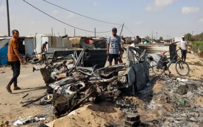 Aftermath of Israeli raid on al-Mawasi area, northwest of Rafah
