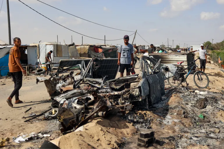 Aftermath of Israeli raid on al-Mawasi area, northwest of Rafah