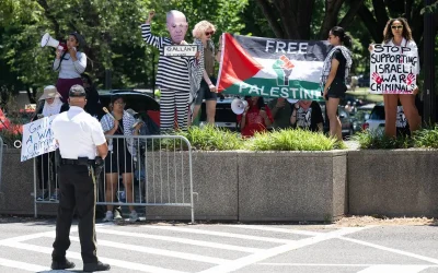 US pro-Palestine protest held outside Israeli defence minister’s Washington hotel
