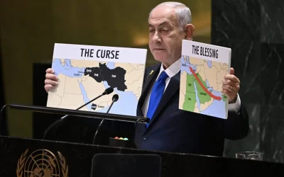 In UN speech, Netanyahu holds map showing West Bank, Gaza as part of Israel