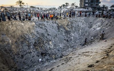 ‘People torn to pieces’ in Israeli airstrike on Gaza displacement camp